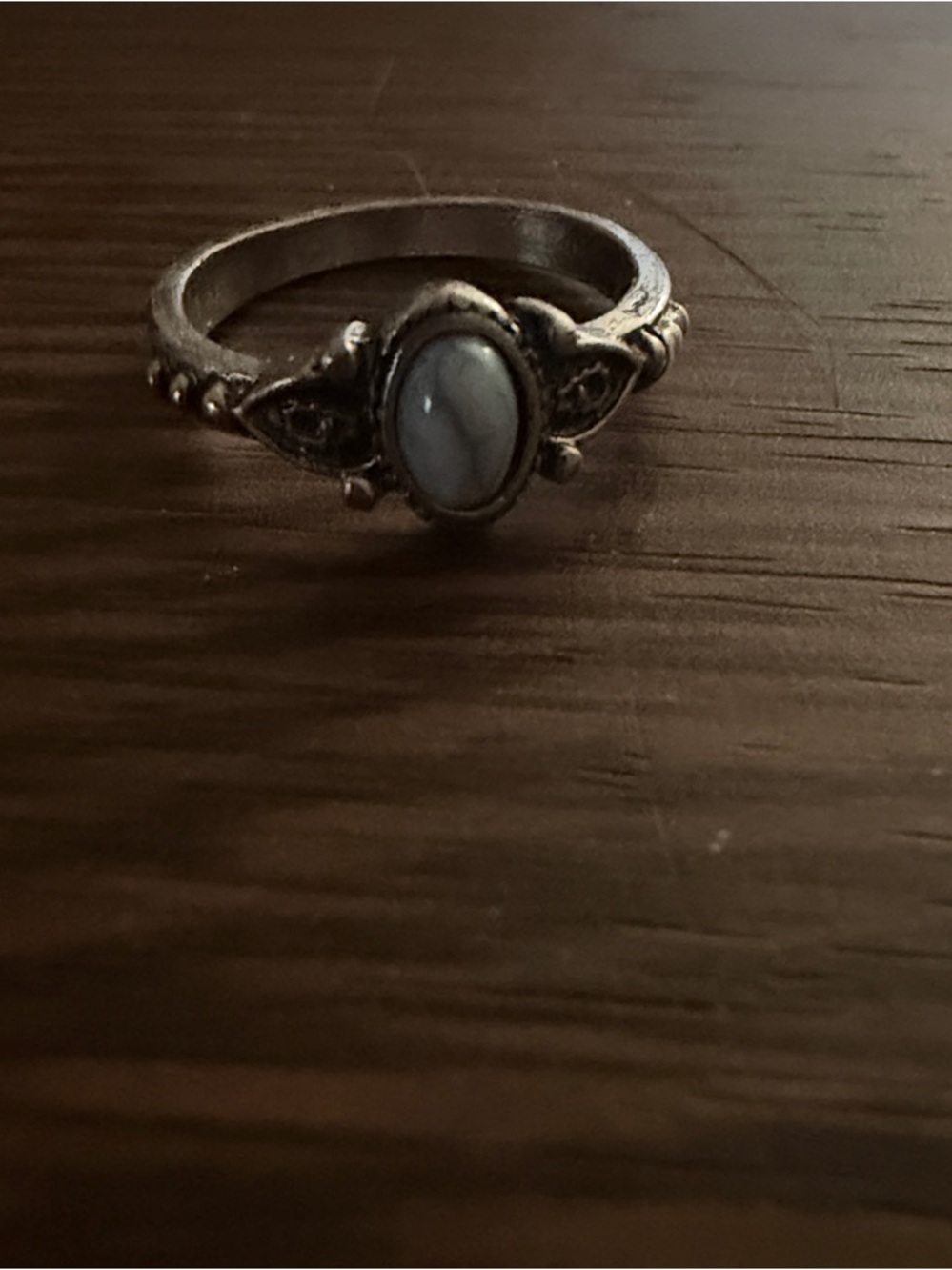 Sterling-Style Silver Ring with White Howlite Center